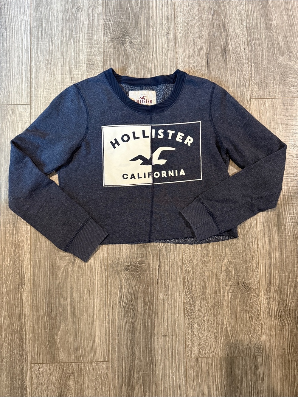 Hollister Navy Cropped Logo Sweatshirt with White Patch Size XS